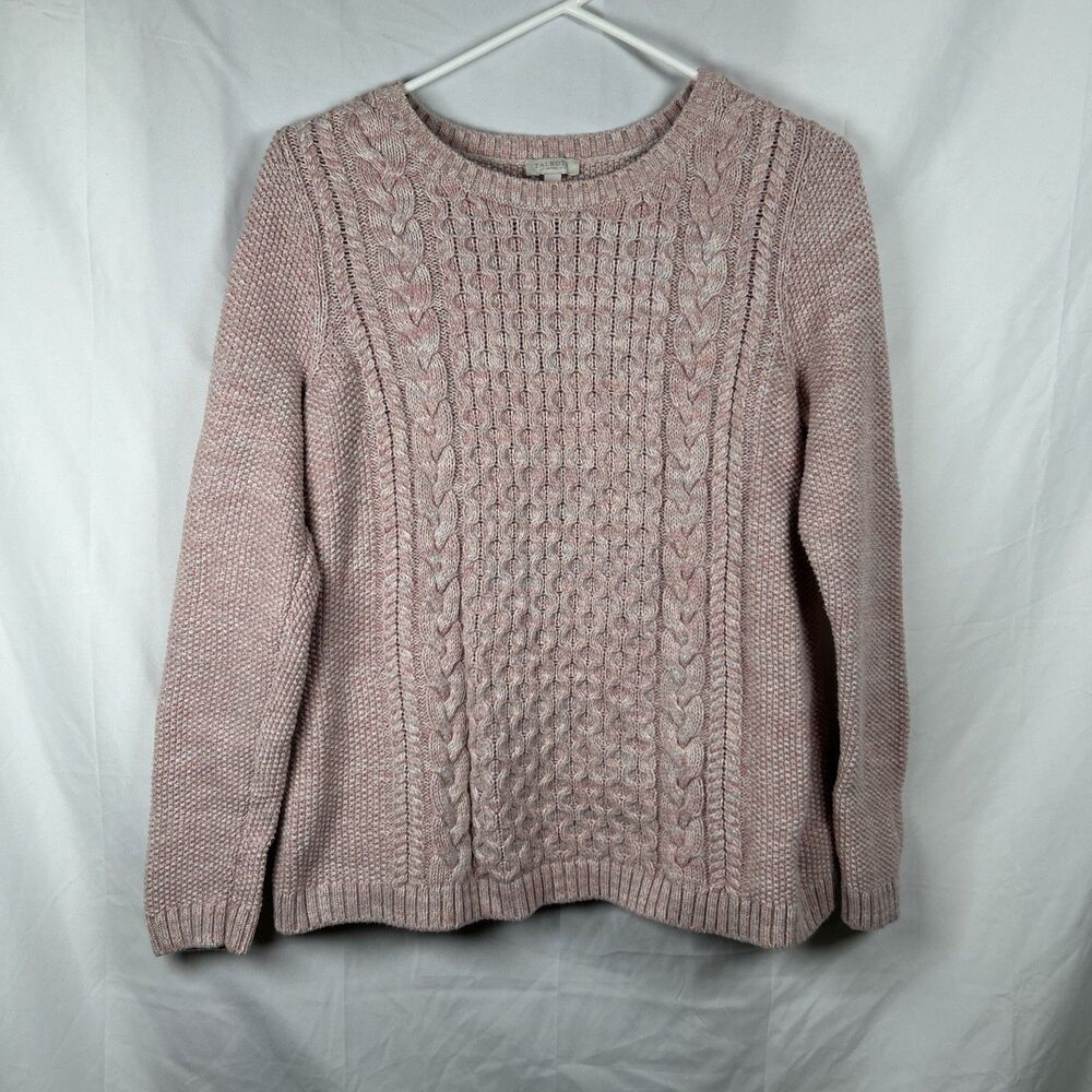 Talbots Textured Cable Knit Pink Sweater SP Classic Academia Preppy Pullover